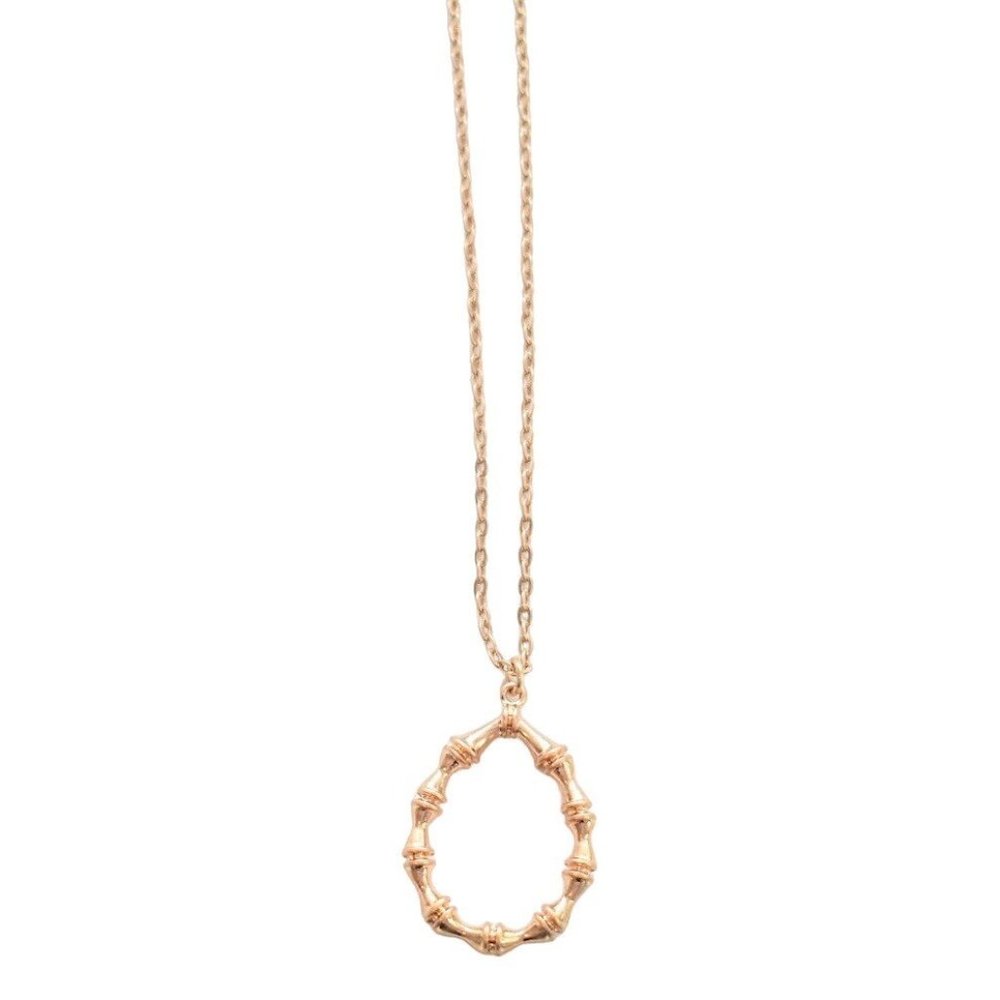 Gold Bamboo Design Teardrop Pendant Necklace